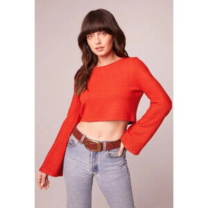 🆑Orange Ribbed Knit Cropped Top With Bell Sleeves & Cutout Back Size S